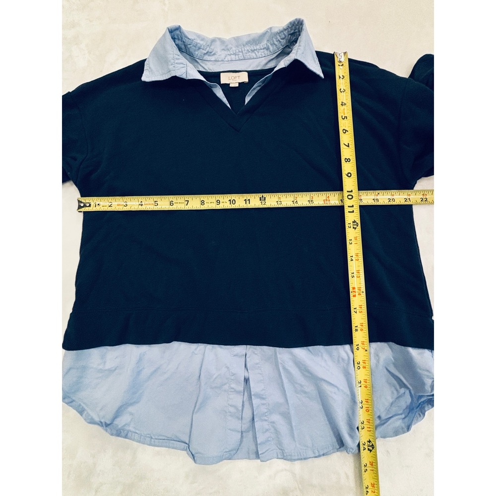 Loft Outlet Navy Blue Layered Look Collared Sweatshirt 2-in-1 Top Large - Picture 4 of 5